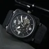 الرجال يشاهد الفولاذ المقاوم للصدأ مربع كبير حزام المطاط BR Watch Mechanical Movement Chronograph Wristwatch مقاومة للماء Montre de Luxe