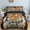 Ensembles de literie Housse de couette Tigre Ensemble d'animaux féroces Housses de couette avec taie d'oreiller Simple Double King Polyester Textile à la maison 2/3 pièces