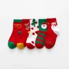 Kids Socks 5Pairs/Lot Children's Socks Autumn and Winter Cartoon Elk Christmas Tube Socks Combed Cotton Red Boys Girls Baby Socks 231121