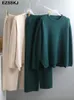 Damen-Zweiteiler-Hosen, 2-teiliger gestrickter Damen-Trainingsanzug, On-Neck-Pullover, Oma-Hose, Pullover-Set 231120