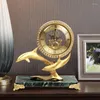 Table Clocks European-style Brass Dolphin Desk Clock Modern Living Room Home Villa Study Wine Cabinet Copper Pieces Ornaments