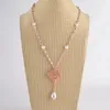 Kedjor 26 "White Keshi Pearl Necklace Cz Pendant