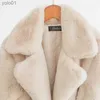 女性の毛皮のフェイクファー冬の女性高品質のフェイクウサギ毛皮コート贅沢長い毛皮コートルーズラペルオーバーコート厚い暖かいプラスサイズFeプラッシュコートル231121