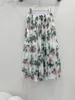 Saias saia feminina primavera verão impressão floral A-line vestido de baile grande hemline pradaria longa chique doce e solto roupas femininas roupas