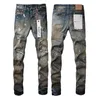 Jeans viola da uomo di design ricamo trapuntato strappato per tendenza marchio vintage pantaloni casual solido classico dritto Jean maschio moto Rock Revival F30A