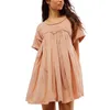 Casual Dresses Women's Summer Mini Dress Kort ärm Solid Color Frill Trim A-Line Puffy