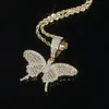Drop Ship Bling Cz Paved Butterfly Pendant Necklace with Rope Chain High Quality Hip Hop Punk Jewelry for Women Men Gift