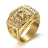 Hip hop hiphop jewelry titanium steel Gold Plated Diamond Horse Head men's ring