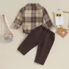 Kleidungssets 2023-08-11 Lioraitiin 0-12 Monate Baby Boy Herbst Outfits Langarm Plaid Print Shirt Strampler Hosen Set Säugling 2-teilige Kleidung