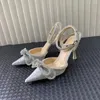 Dress Shoes Ins style Glitter Crystal Women Pumps Sexy Ankle strap Rhinestones Bowknot Wedding High heels Fashion Summer Party Prom Shoes 231121