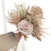 زهور الزهور بامباس مصطنعة لزواج الزفاف المركزية بوكيه شمبانيا كبيرة الورود المزيفة