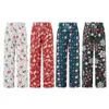 Damesbroeken Kerstlounge Sneeuwvlok Kerstman Kabouterprint Losse comfortabele casual pyjama met wijde pijpen Slaapbroek