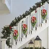 Couronne de fleurs décoratives pour porte de noël, avec nœud rouge, blanc et vert, grappes de baies, guirlande d'escalier pour fenêtre de cheminée avant