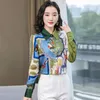 Mode Kontrastfarbe Runway Shirts 2023 Damen Designer Street Style Seidenbluse Frühling Herbst Bürodame Elegant Formal Print Button Up Shirt Satin Tops