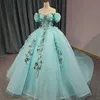 Nane Yeşil Zarif Glitter Quinceanera Omuz Kapalı Lüks Çiçek Aplike Dantel Up CorSet Vestido De 15 Prom