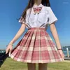 Saias eu rosa doce mulheres xadrez saia jk meninas preppy dança mini plissado uma linha harajuku japão escola moda gravata arco