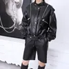 Kvinnor läder 2023Leather Coat Autumn Women dragkedjor kort fårskinn äkta jacka casual punk löst fit bombare bf stil b