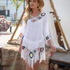 Dames badkleding witte bikini bedek met franje trim vrouwen sexy holle tuniek strandjurk 2023 zomer badpak strandkleding vestido de