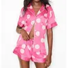 Damen Nachtwäsche Kurzer Pyjama für Frauen Sommer Satin Seide Nachtwäsche Set Lounge Wear Pjs Print Zweiteiliger süßer Nachtanzug Tops Hose Home Clothes 230421