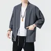 Мужские куртки #4229 Лето ретро хлопок льня японская кимоновая куртка мужчина кардиган сплошной цвет винтаж свободный тон