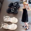 Sandálias sandálias infantis para meninas verão doce aberta pérola de pérolas de verão