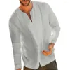 Camicie casual da uomo Senza colletto in cotone e lino Camicie da uomo bianche grigie sottili Camicie da uomo eleganti patchwork a maniche lunghe