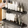 Bathroom Shelves Bathroom Black Fold Shelf Space Aluminum Corner Shelves Towel Rack Shampoo Holder Kitchen Storage Rack Nail free Install 230421