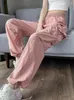 Damesbroeken Aoaiiys Roze Cargo Dames 2023 Sportief Herfst Casual Trekkoord Elastische taille Effen Wijde Pijpen Street chic Eenvoudig Mop