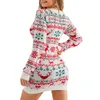 Casual Dresses Fashion Christmas Pattern Crochet Dress 2024 Year Women Long Sleeve V-neck Knit Pullover Short Sweater