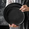 Тарелки японское искусство ретро черное замороженное керамическое западное стейк -салат пластин