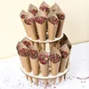 Décoration de fête Cônes de confettis de mariage Rose Plateau à fleurs Support de support en papier kraft rustique