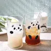 Weingläser Chinesische süße Glastasse 420 ml 14 Unzen klare hitzebeständige bambusförmige Tassen mit schönen Panda-Drucken für Milchkaffee