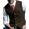 Mäns kostym Vest Plaid V-Neck fashionabla formella Slim Montering Single Breasted HerringBone Vest Men's Groom Best Man Gratis leverans