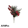 Decorative Flowers 10pcs Red Artificial Berries Picks Pine Cone Twigs Faux Poinsettia Fake Holly Leaves For Christmas Decor DIY Wreath I5V7