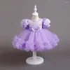Платья для девочек, фиолетовое детское платье-пачка с блестками, одежда для вечеринки в честь первого дня рождения, с пышными рукавами, рождественское бальное платье принцессы для детей 1–6 лет