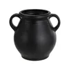 Vases Classic Black Ceramic Tabletop Vase With Ribbed Finish