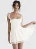 Casual Dresses Mozision Elegant White Lace Strap Mini Dress For Women Fashion Sleeveless Backless Loose Sexy Short Vestido Clubwear 230421