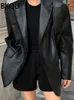 Kadınlar Suits Blazers Bkqu 2023 Vintage kahverengi deri gevşek blazer ceket Kadınlar Sıradan Siyah Uzun Kollu Flep Cepler Takım Ceket Büyük Street Giyim 231121