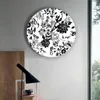 Wall Clocks Black And White Flowers PVC Clock Living Room Decoration Modern Design Home Decore Digital