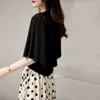 Women's Blouses Summer Elegant Knit Butterfly Sleeve Women Fashion O Neck Loose Tops Ladies Blusa Mujer Casual Shirt 27188