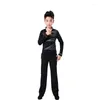 Stage Wear Male Latin Dance Shirts Men Black Shiny Diamond Ballroom Costume Top Boy Competition Dancewear Rumba/Samba/Cha Cha Shirt