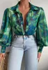 Damenblusen Damen Eleganter Blumendruck Puff Langarm V-Ausschnitt Bluse Frühling Sommer Büro Knopf Luxus Shirt Y2k Vintage Oversized