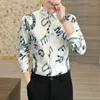 Men's Casual Shirts Spring And Autumn Cardigan Single Breasted Polo Collar Stripe Letter Geometric Pattern Printed Long Sleeve Shirt Tops