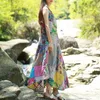 Casual Dresses Lzjn Random Patchwork Long Dress 2023 Summer Sundress Cotton Vestidos Chic Robe Femme Bohemian Women Beach