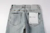 Designer-Stack-Jeans europäische lila Markenjeans Herren Stickerei Steppung zerrissen für Trendmarke Vintage-Hose Herren Fold Slim Skinny Fashion Jeans lila Jeans