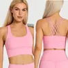 Yoga Outfit Sexy LOLI Velvet Strap Long Line Sports Bra Criss Cross Back Medium Impact Exercise Crop Vest Women's Fitness Underwear