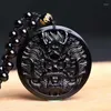 Pendentif Colliers Obsidienne Noire Naturelle Sculpté À La Main Tête De Dragon Collier Amulette Chanceux