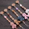 PACIFIER HOLDER CLIPS# BABY BEECH HANDBODE TEETER CHAIN ​​CARTOON Rabbit Wood Clips Nipple Clip TingeThing Tugg Toys 230421