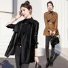 Women's Leather Fashion Soft Casual Jacket Coat 2023 Spring And Autumn Lace-up Waist-Controlled Slimming Temperament Slim Fit Versat