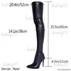 Bottes 2023 Sexy noir sur les bottes au genou pour les femmes talons hauts fermeture éclair latérale grande taille 46 cuissardes femmes chaussures T231121